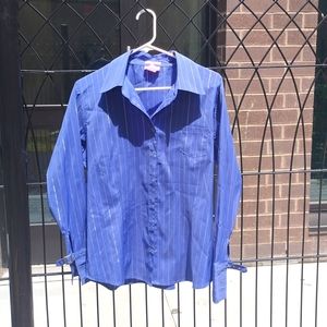 Women's Blouse med. royal blue w/silver pinstripes and silver buckle cuffs